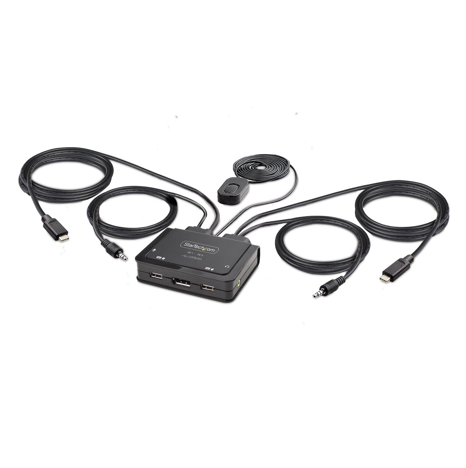 StarTech.com 2-Port USB-C Cable KVM Switch, 4K 60Hz DisplayPort Output, Compact with 4ft/1.2m USB STA-C2-D46-UC2-CBL-KVM
