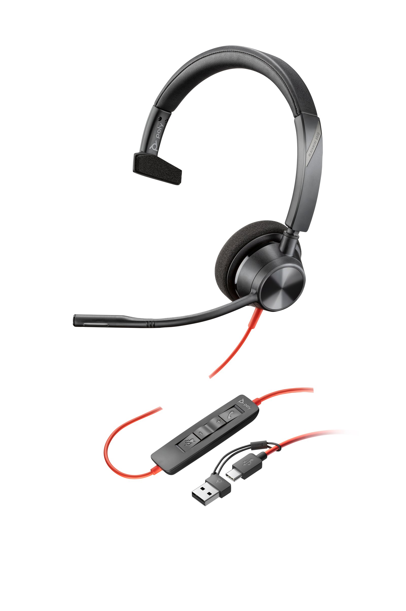HPI POLY HP Blackwire 3310 Monaural USB-C Headset +USB-C/A Adapter 8X215AA