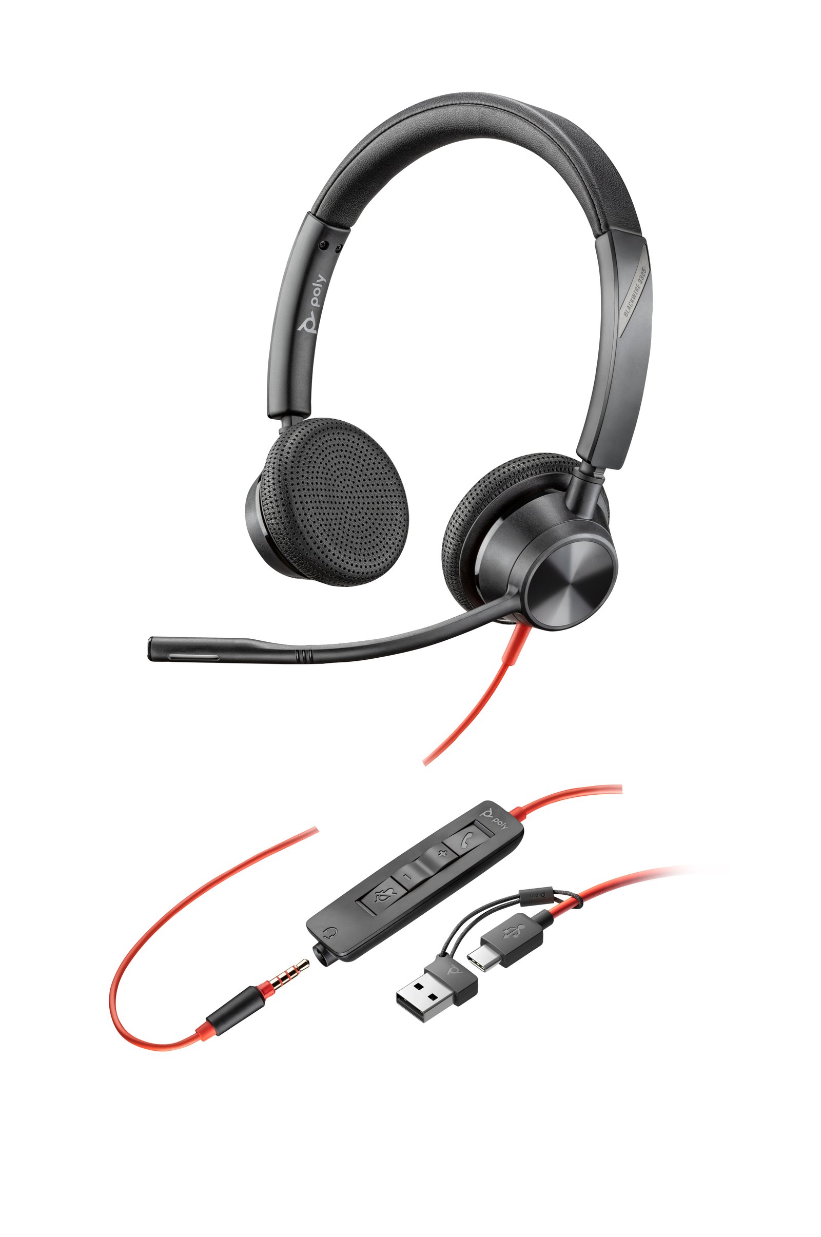 HPI POLY HP Blackwire 3325 Stereo USB-C Headset +3.5mm Plug +USB-C/A Adapter 8X221AA