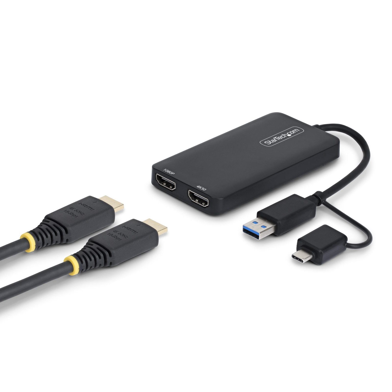 StarTech.com USB to Dual HDMI Adapter, A/C 2x Displays (1x 4K30Hz, 1080p), 4.3in/11cm Cable, 3.0 107B-USB-HDMI-2