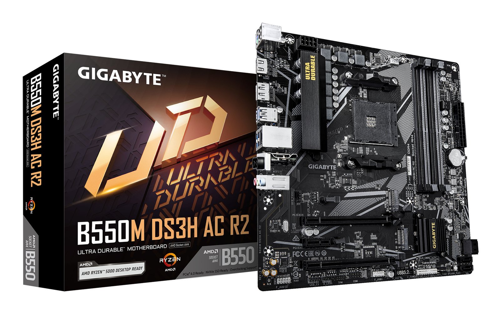 Gigabyte Technology B550M DS3H AC R2 Motherboard - AMD Ryzen 5000 CPUs, 5+3 Phases VRM, up to