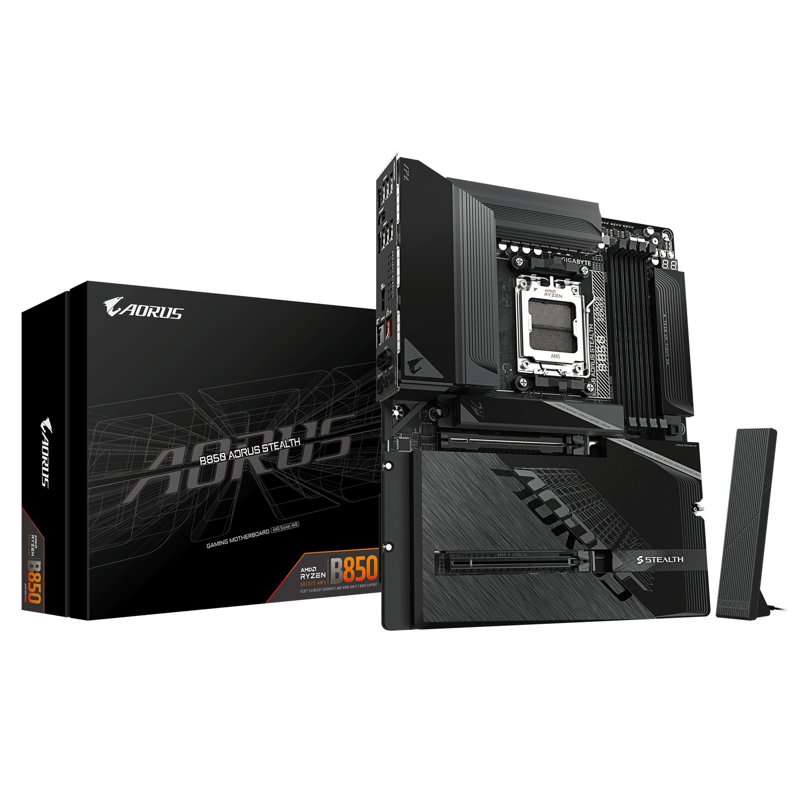 Gigabyte Technology B850 AORUS STEALTH Motherboard - AMD Ryzen 9000 Series CPUs, 14+2+2 Phases