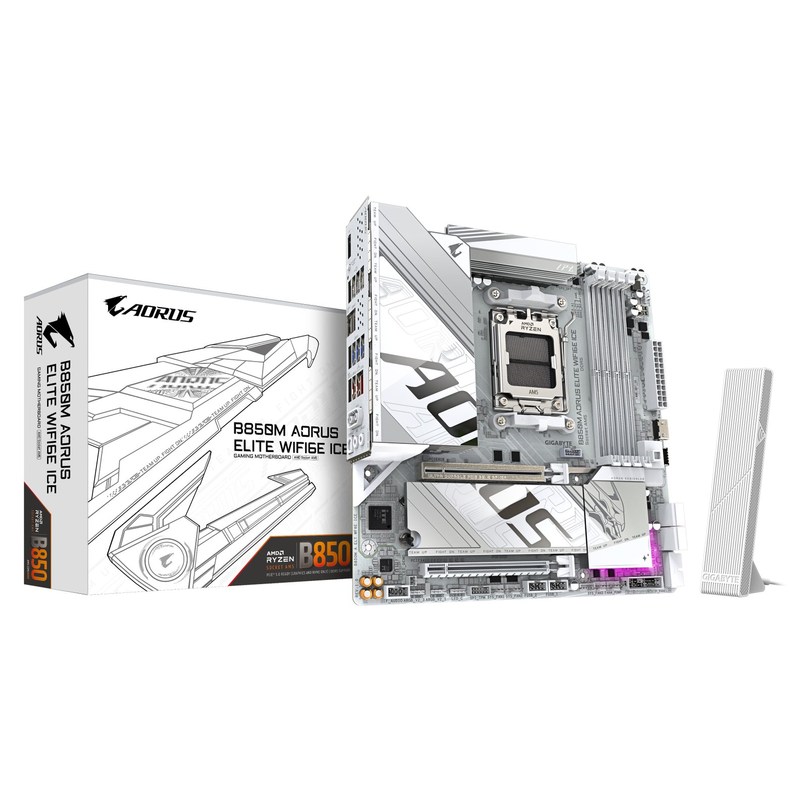 Gigabyte Technology B850M AORUS ELITE WIFI6E ICE Motherboard- AMD Ryzen 9000 Series CPUs, 12+2+1 B850M AORUS ELITE WF6EICE