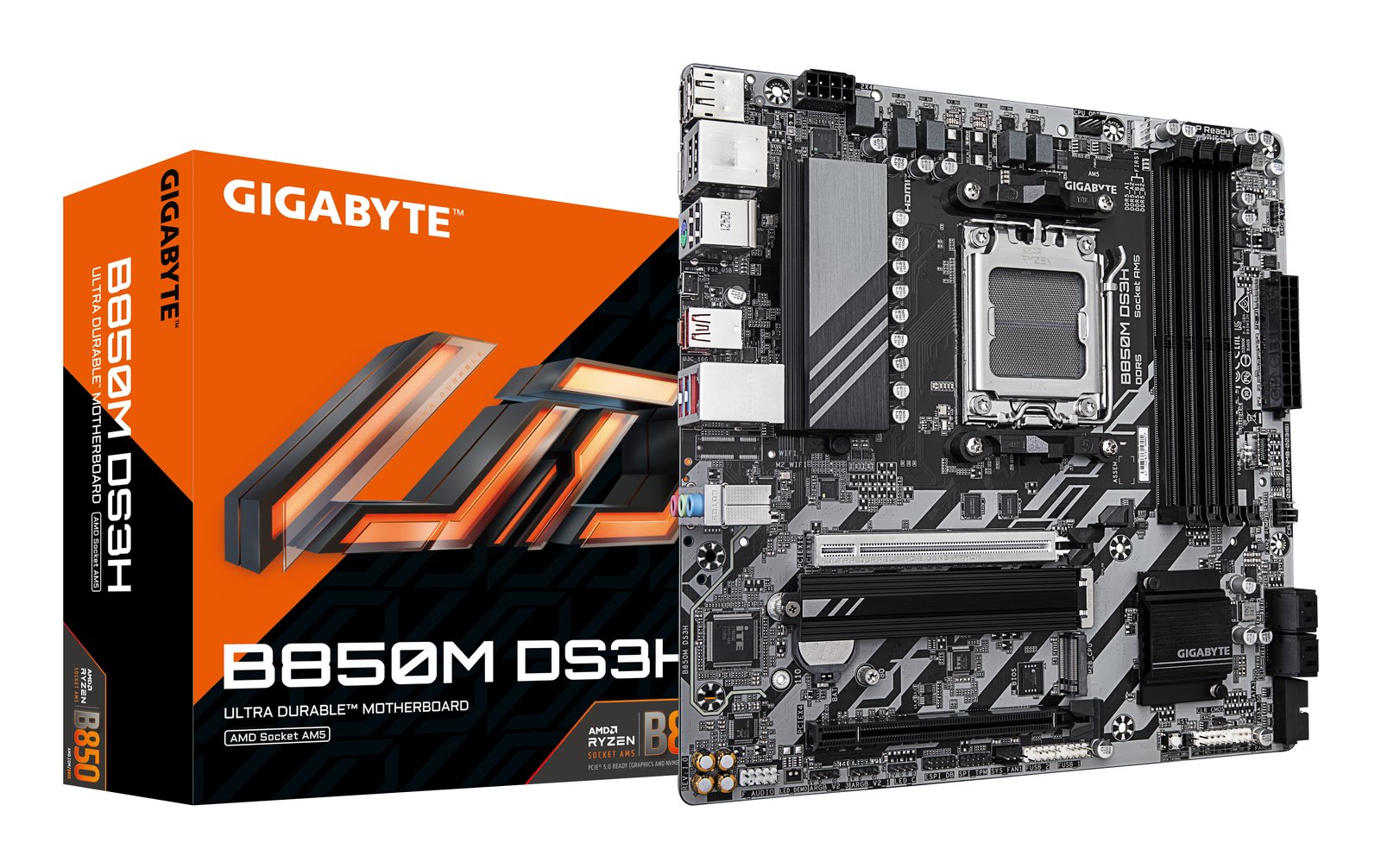 Gigabyte Technology B850M DS3H Motherboard - AMD Ryzen 9000 Series CPUs, 16+2+2 Phases Digital VRM,