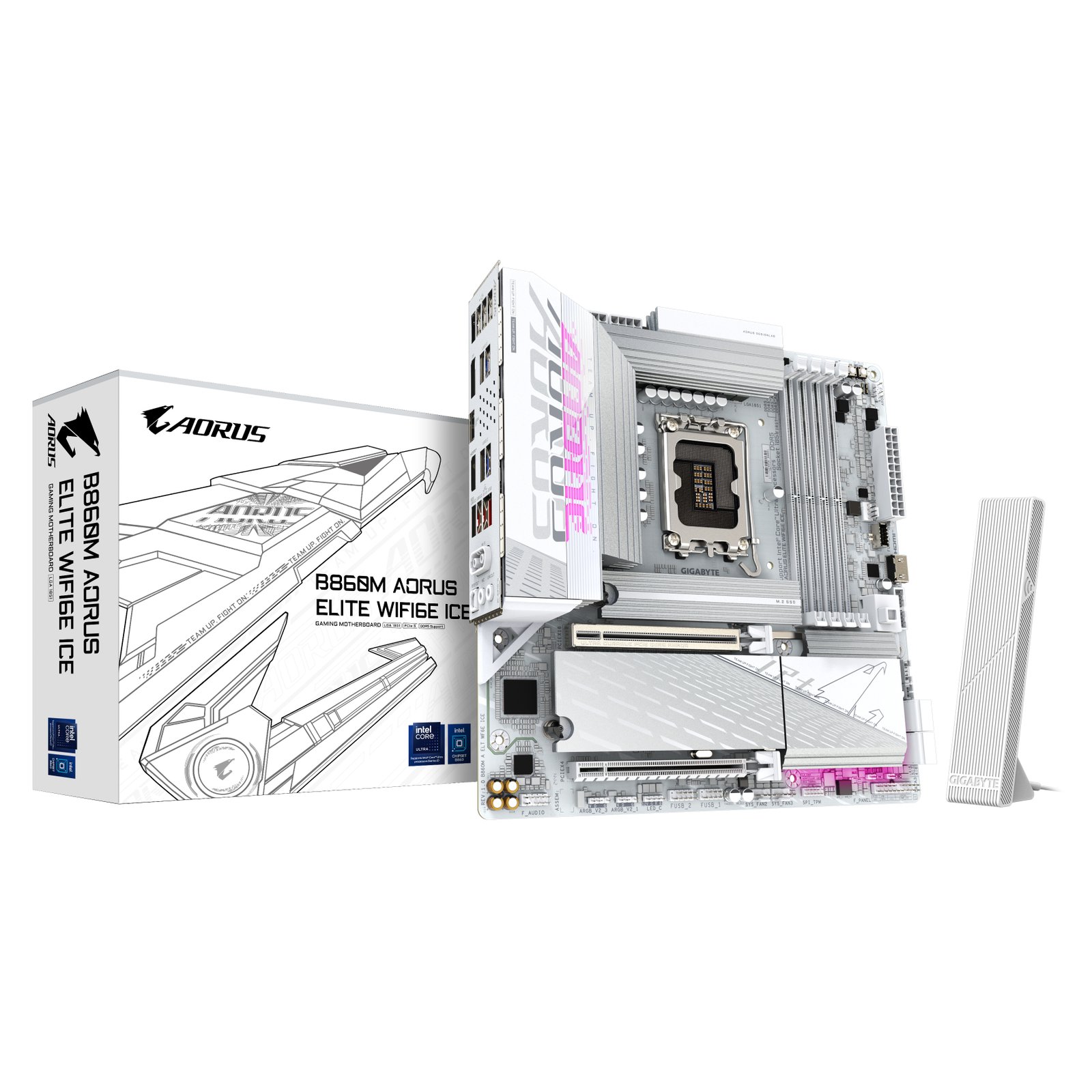 Gigabyte Technology B860M AORUS ELITE WF6E ICE Motherboard - Intel Core Ultra Series CPUs, 12+1+2+1 B860M A ELT WF6E ICE