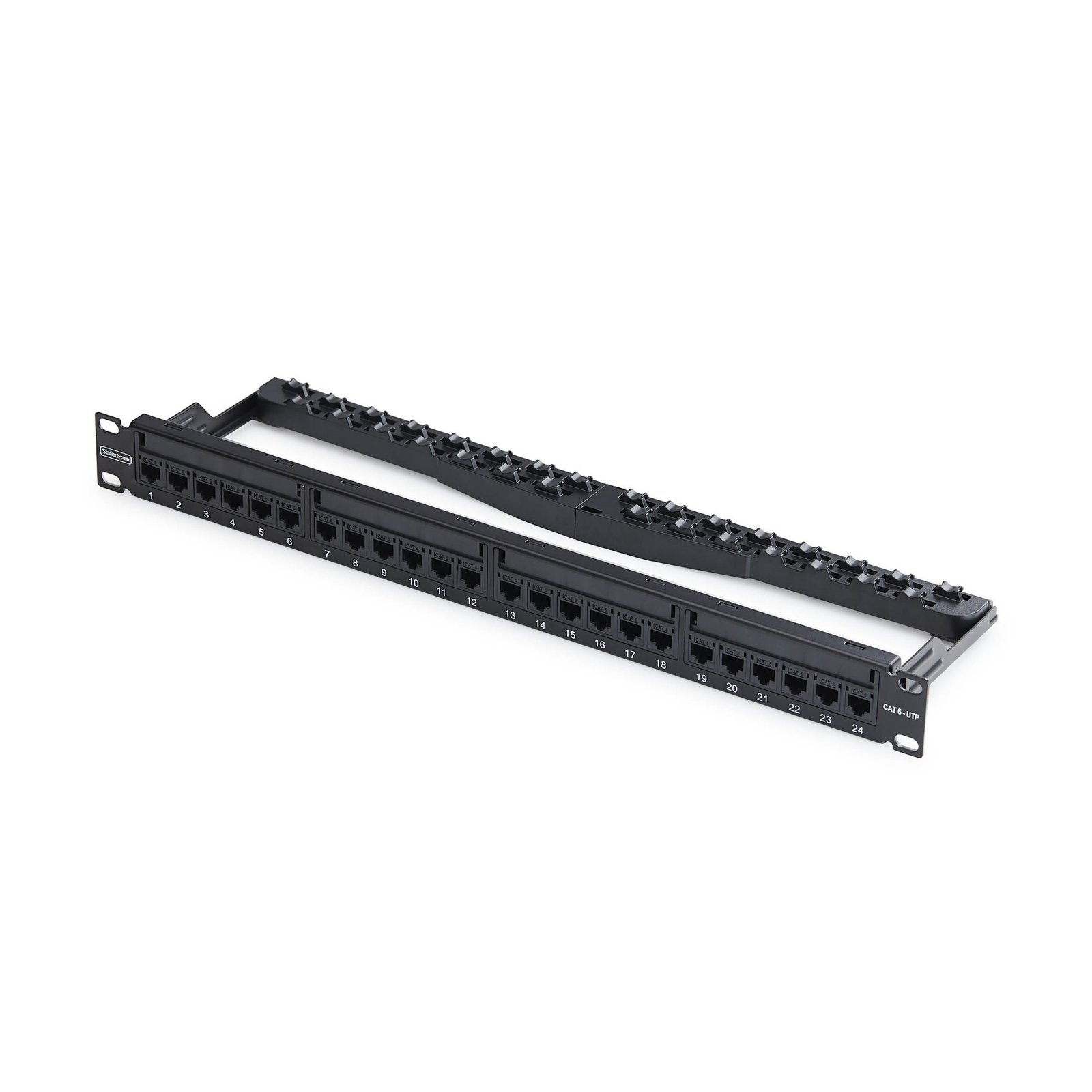 StarTech.com 24 Port 1U Feed Through Patch Panel with Cable Management Bar, Rackmount Cat6 Ethernet C6PANELUTP241UFT