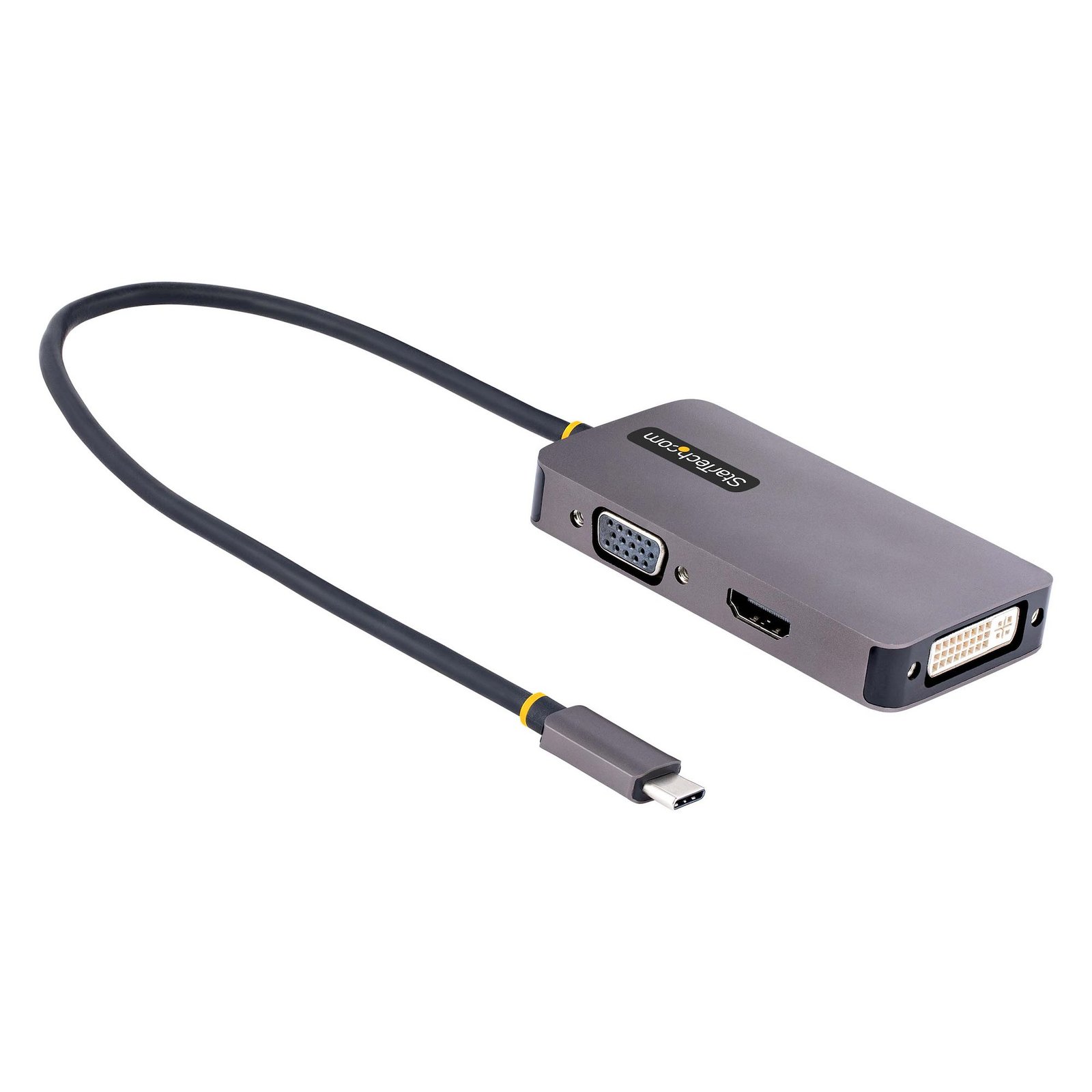 StarTech.com USB C Video Adapter, to HDMI DVI VGA Up 4K 60Hz, Aluminum, Multiport Display 118-USBC-HDMI-VGADVI