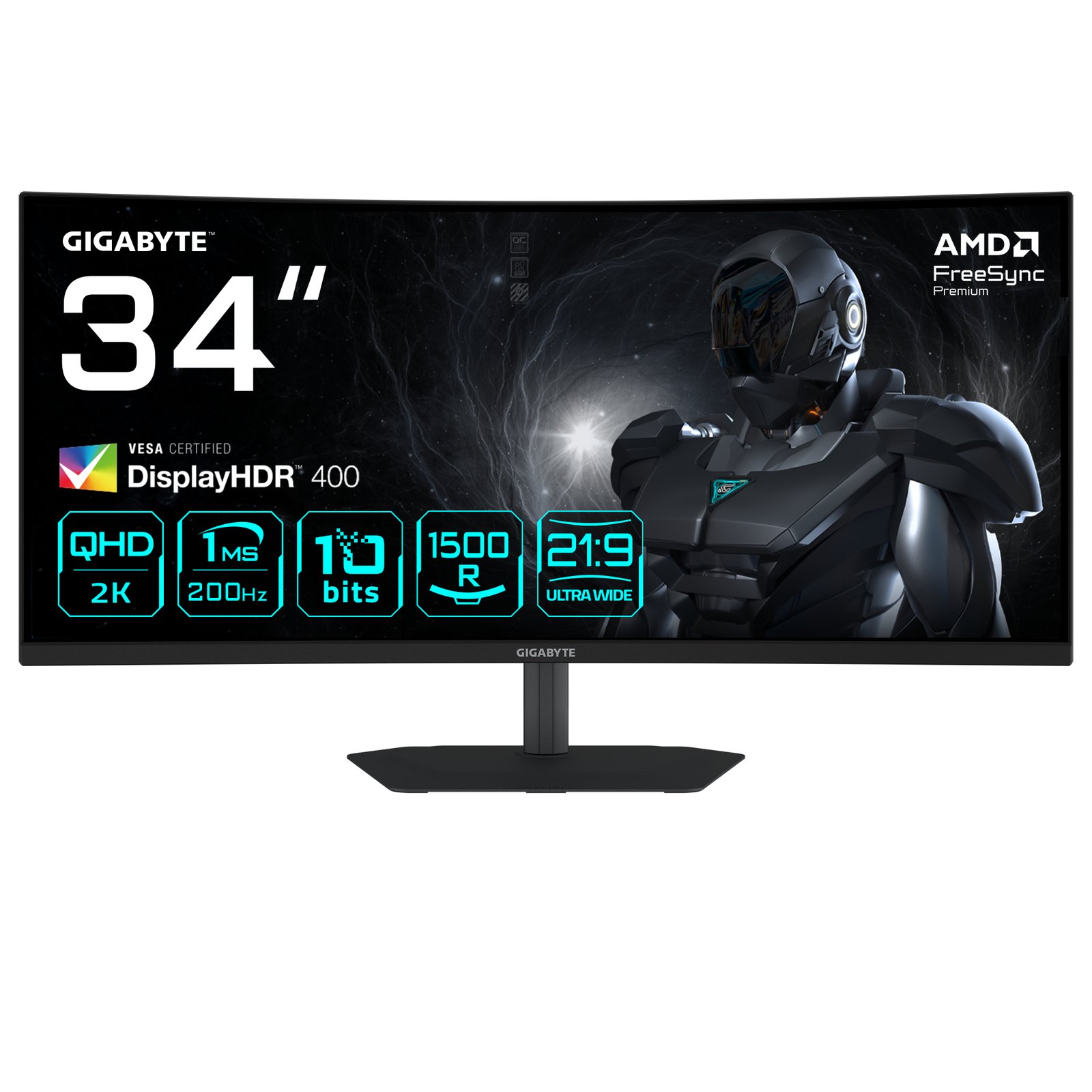 Gigabyte Technology G34WQC2 34” WQHD Curved Gaming Monitor - 3440 x 1440, 1500R, 200Hz, 1ms, 450 G34WQC2 SA