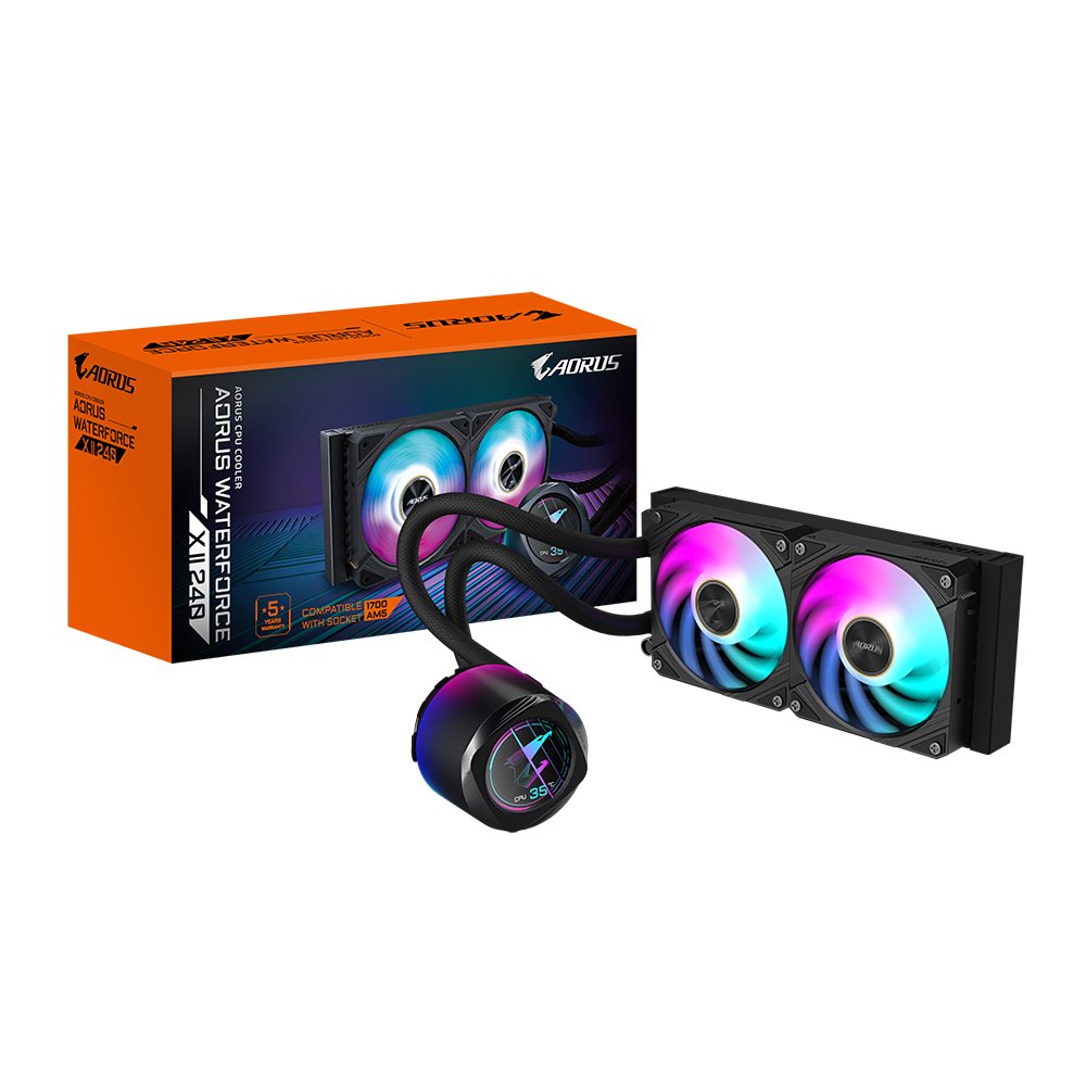 Gigabyte Technology AORUS WATERFORCE X II 240 AIO Liquid CPU Cooler - 2x120mm ARGB Fans, full-color GP-AORUSWATERFORCEXII240