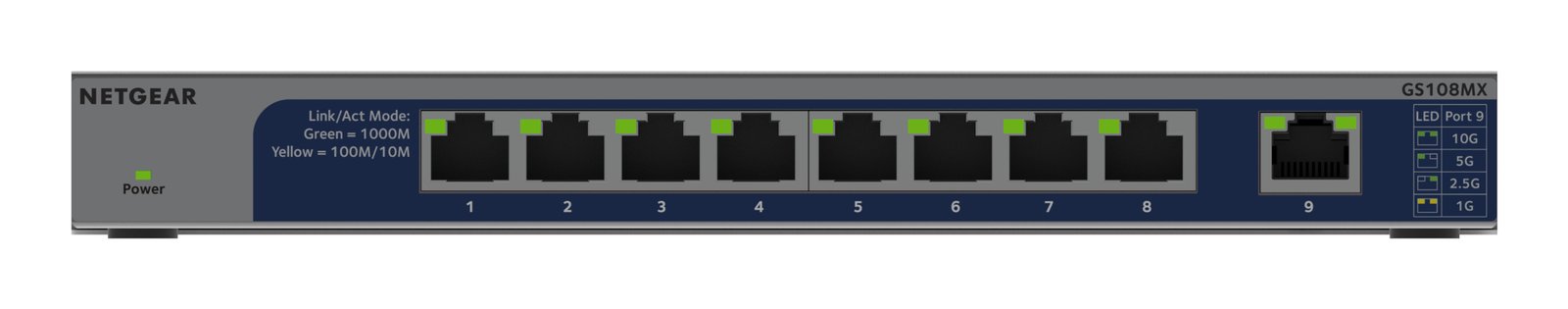 NETGEAR GS108MX-100EUS Unmanaged L2 Gigabit Ethernet (10/100/1000) Desktop/Wall-Mounting GS108MX-100NAS