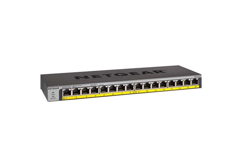 NETGEAR GS116PP Unmanaged Gigabit Ethernet (10/100/1000) Power over (PoE) Black GS116PP-100NAS
