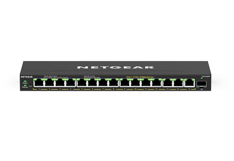 NETGEAR GS316EPP Managed Gigabit Ethernet (10/100/1000) Power over (PoE) Black GS316EPP-100NAS