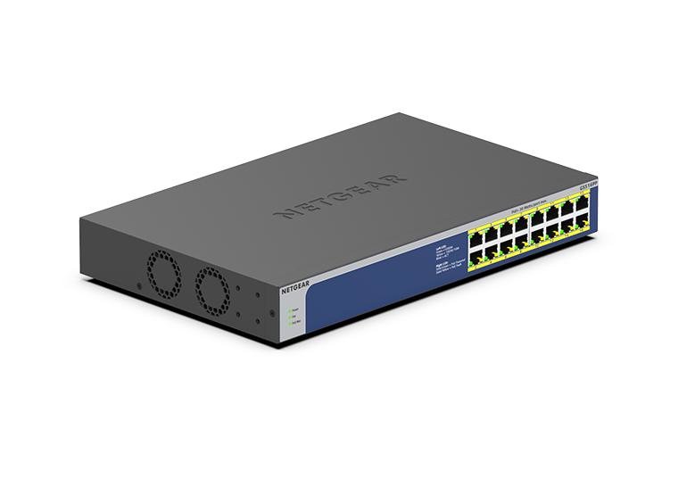 NETGEAR GS516PP Unmanaged Gigabit Ethernet (10/100/1000) Power over (PoE) 1U Blue, Grey GS516PP-100NAS