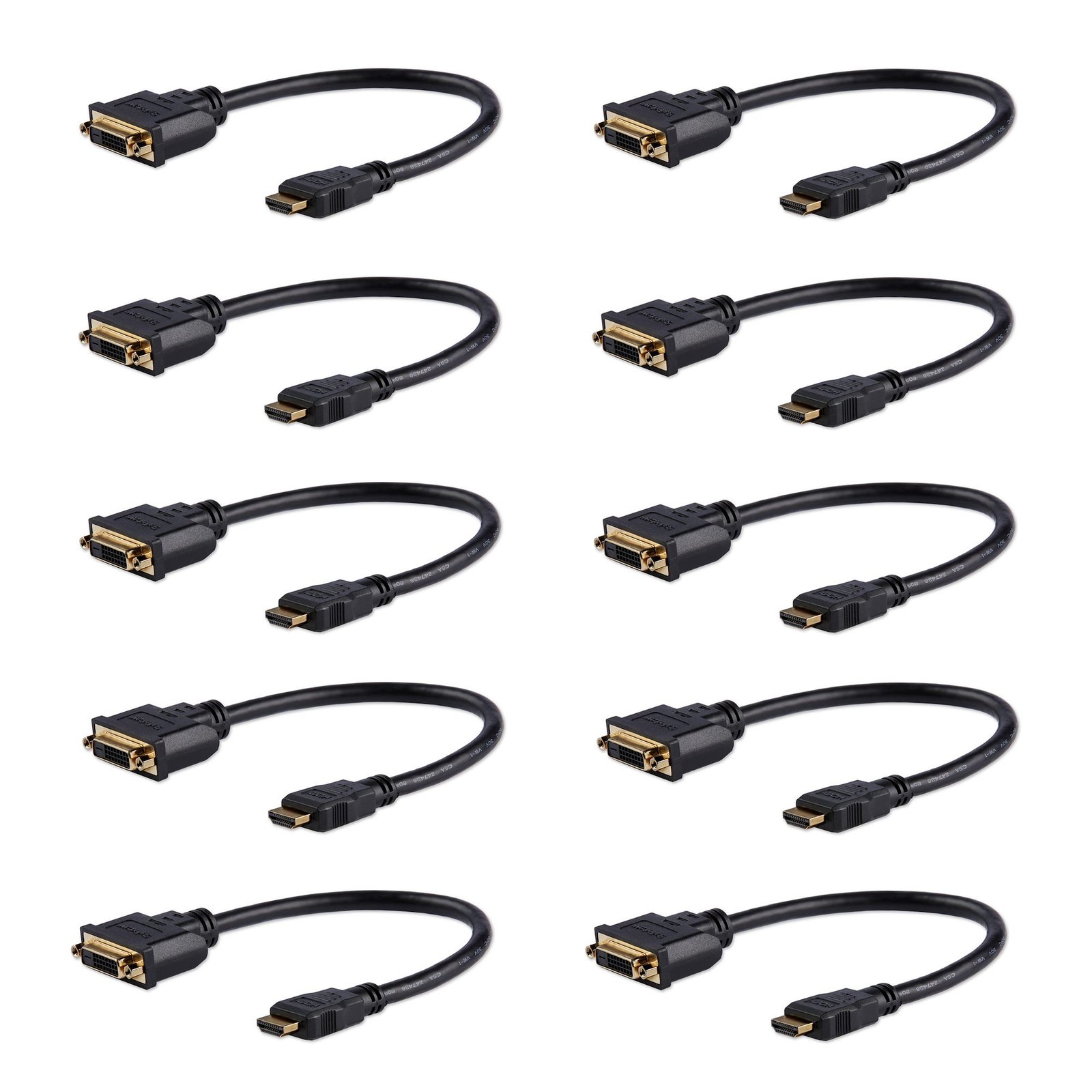 StarTech.com 8in (20cm) HDMI to DVI Adapter, DVI-D (1920x1200p), 10 Pack, Male 24 Pin Female, HDDVIMF8IN10PK