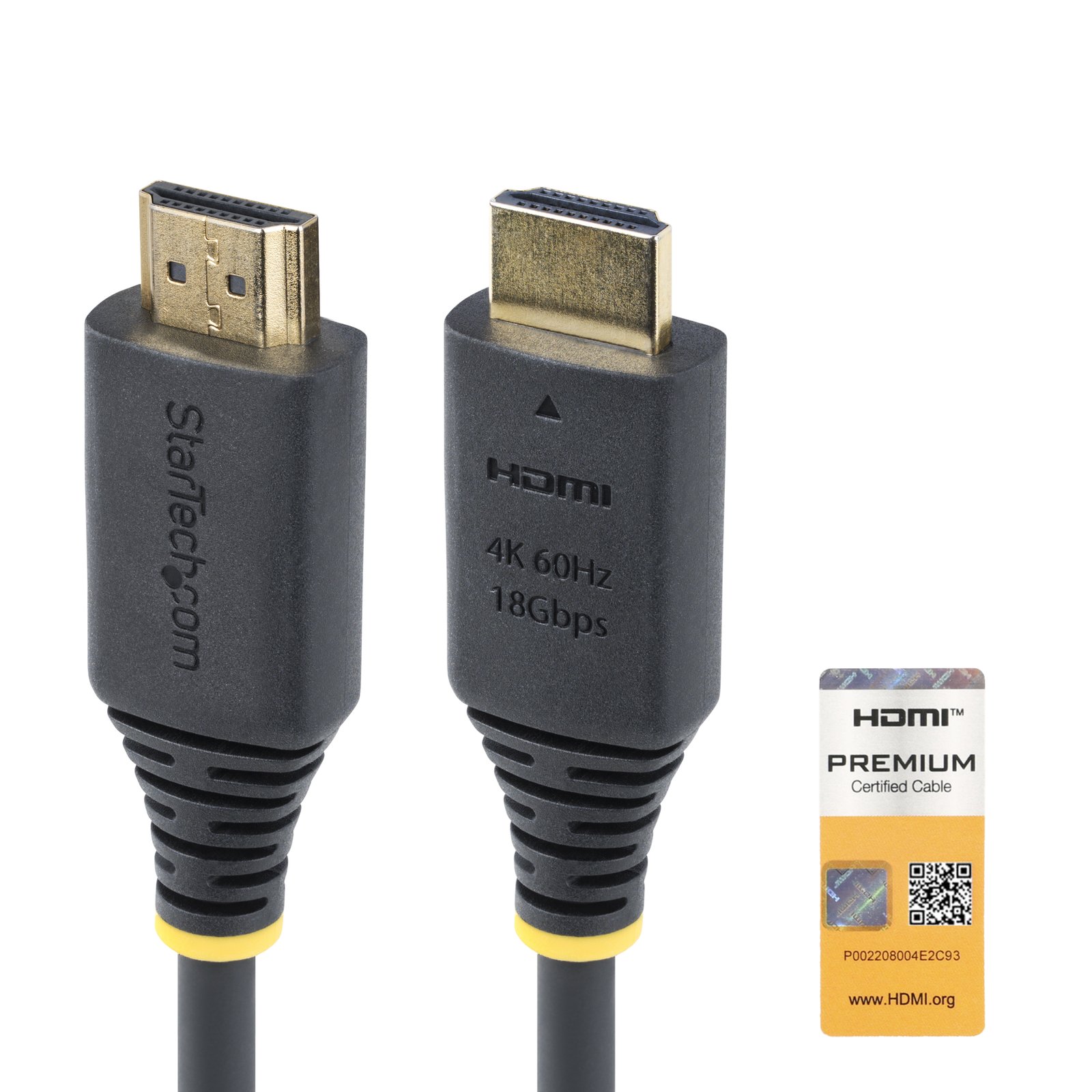 StarTech.com 6ft (1.8m) Premium Certified High Speed HDMI Cable, 4K 60Hz/1440p 144Hz, HDR10/HDCP HDMI2-CABLE-4K60-6F