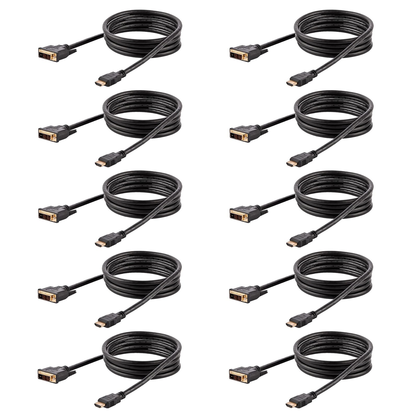 StarTech.com 6ft (1.8m) HDMI to DVI Cable, DVI-D Display (1920x1200p), 10 Pack, Black, 19 Pin HDMIDVIMM610PK