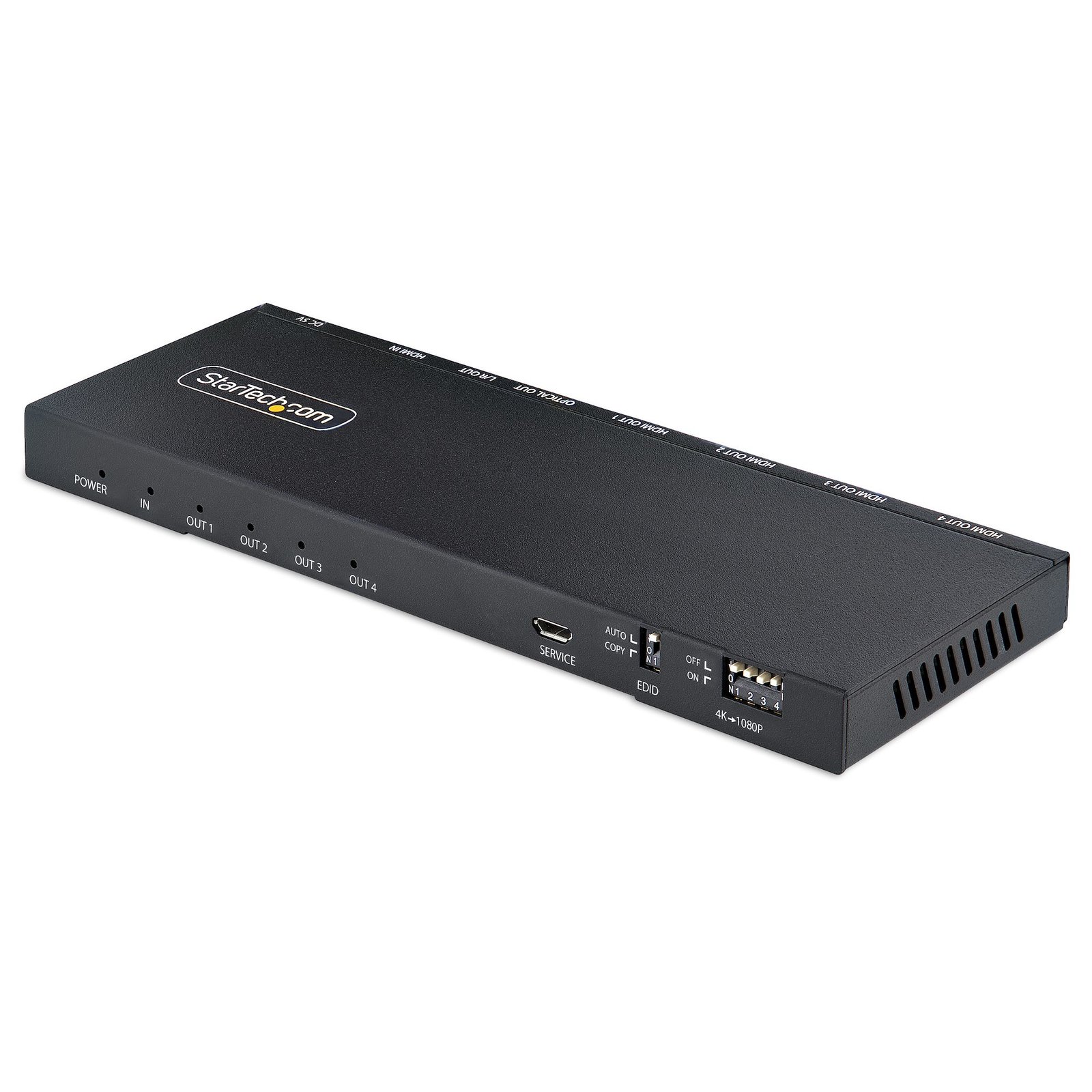 StarTech.com 4-Port HDMI Splitter, 4K 60Hz 2.0 Video, w/ Built-in Scaler, 1 In 4 Out, 3.5mm/Optical HDMI-SPLITTER-44K60S