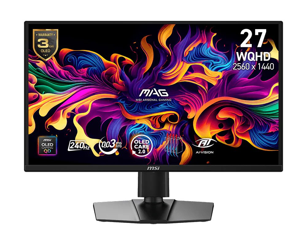 MSI MAG 272QP QD-OLED X24 computer monitor 67.3 cm (26.5") 2560 x 1440 pixels Wide Quad HD Black MAG272QPQDOLEDX24